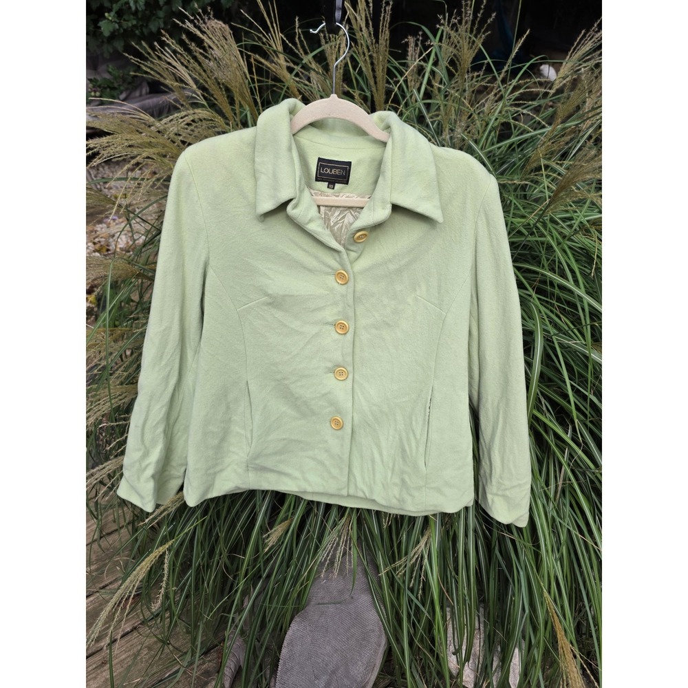 Louben Sage Green Wool Cashmere Blend Button Front Blazer Jacket Size 10